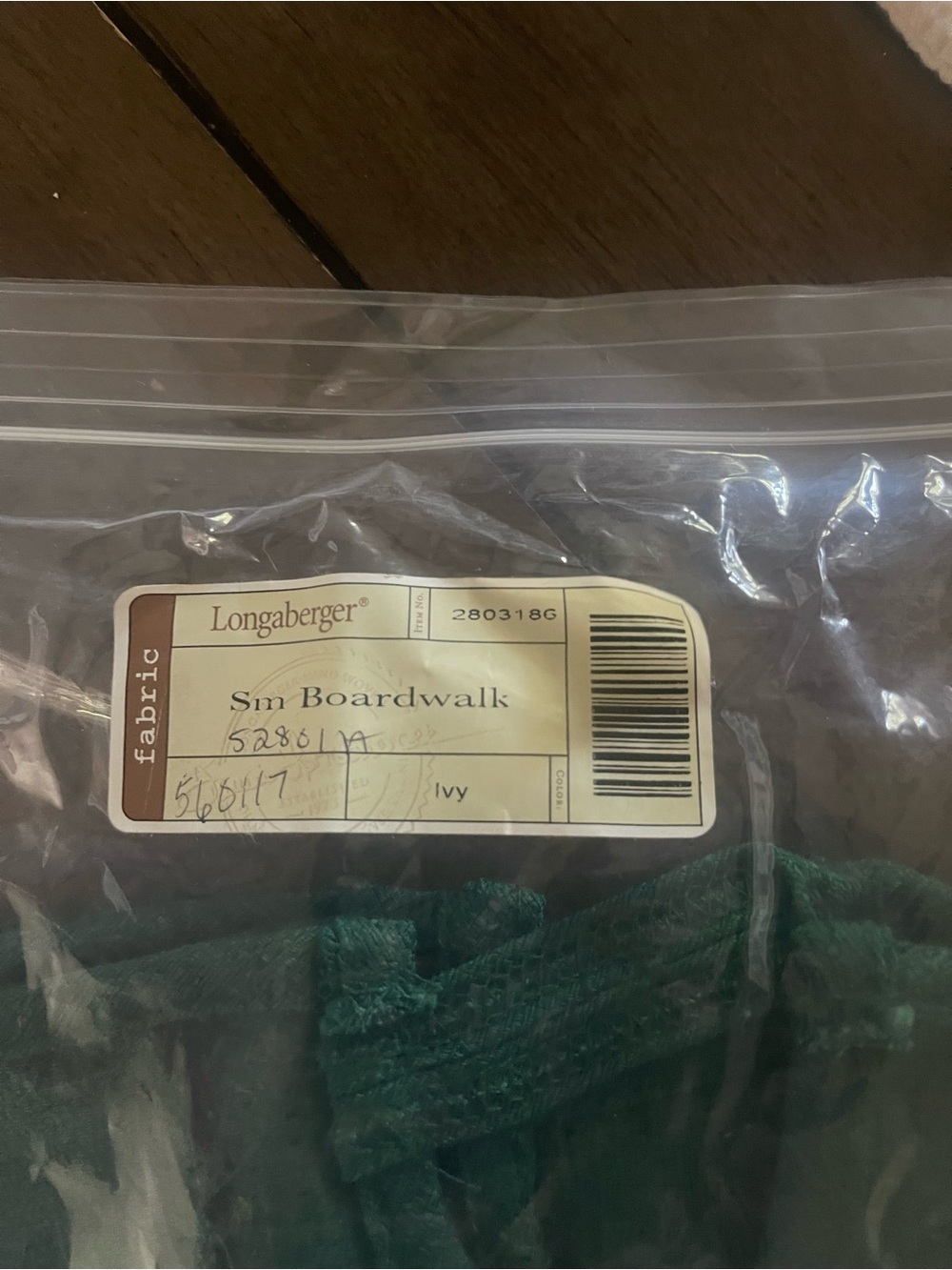 Longaberger Ivy Green Small Boardwalk Fabric Liner